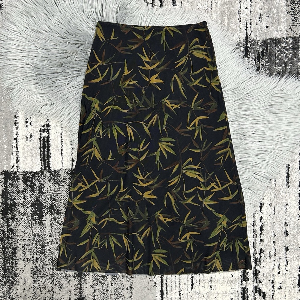 WeWoreWhat Women's Black Midi Skirt With Vintage Leaves Size Medium $88